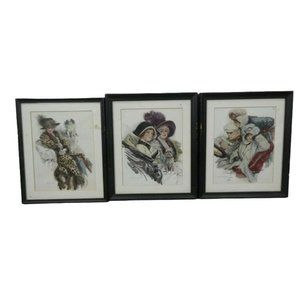 Vintage Set of 3 Harrison Fisher Original Framed Prints circa 1900 - "Well Guard